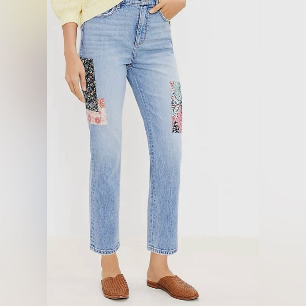 The straight leg Crop Light Blue Patchwork Jean Size 10 Soft girl